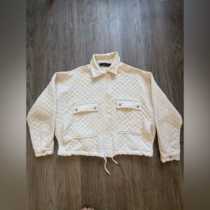 Zara Quilted Cream Women's Jacket with Front Pockets